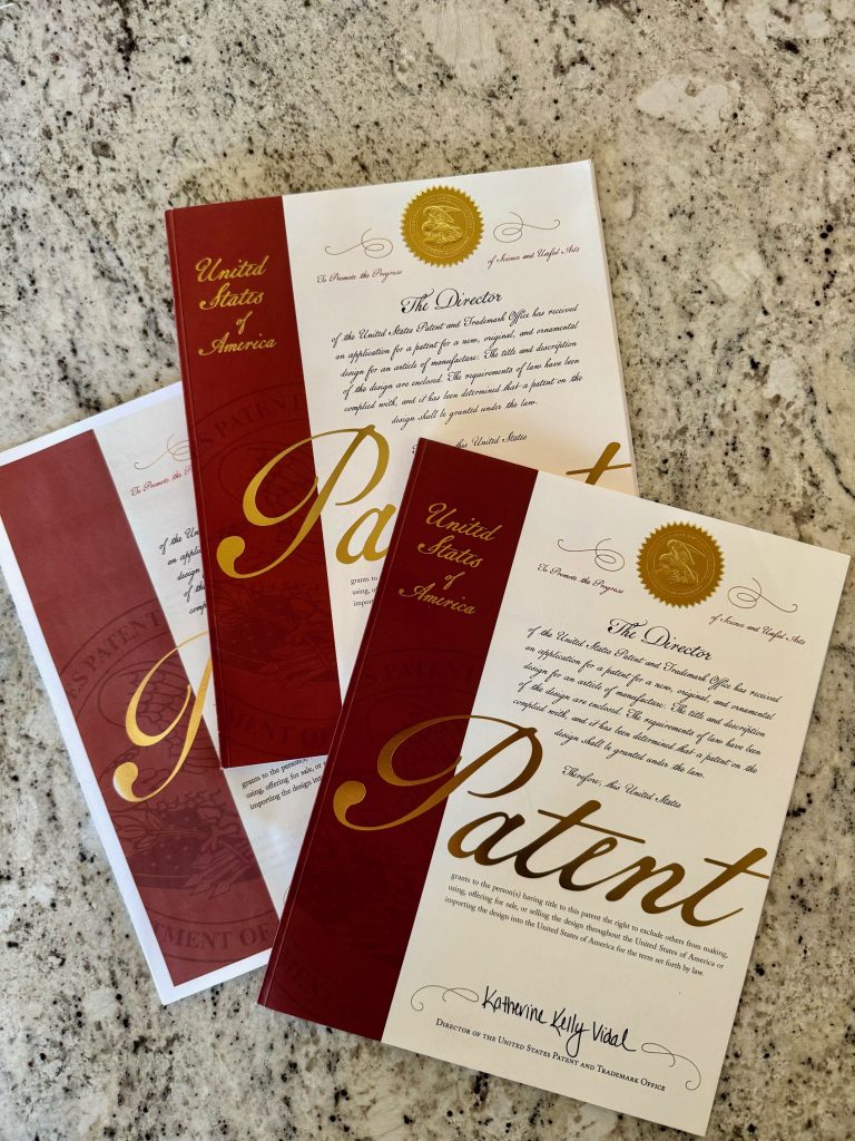 Images of 3 patents for the Tongue & Groove Easy Hanger™ issued by the US Patent Office.